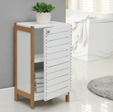 Organize It All Floor Cabinet - White/Bamboo