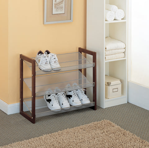 Organize It All 3 Tier Shoe Rack - Espresso/Metal Mesh