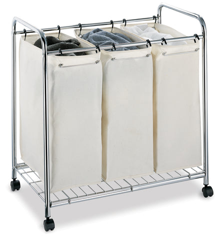 Organize It All 3 Section Laundry Sorter - Chrome/Neutral Cream