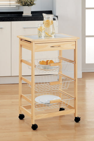Organize It All Kitchen Cart w/3 Baskets - Natural Pine