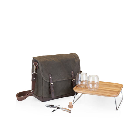 Adventure Wine Tote, (Khaki Green with Brown)