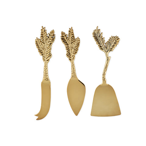 Rustic Holiday: Gold Plated Pine Needle Cheese Knife Set by Twine