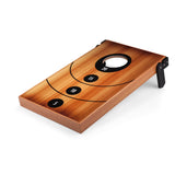 Mini Bean Bag Cornhole Throw Game, (Wood Grain with Bean Bag Toss & Tic Tac Toe Designs)