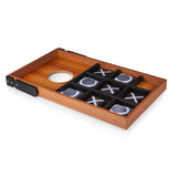 Mini Bean Bag Cornhole Throw Game, (Wood Grain with Bean Bag Toss & Tic Tac Toe Designs)