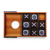 Mini Bean Bag Cornhole Throw Game, (Wood Grain with Bean Bag Toss & Tic Tac Toe Designs)