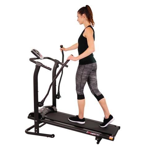 EFITMENT Adjustable Incline Manual Magnetic Treadmill with Arm Exercisers and Pulse Monitor - T017