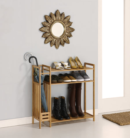 Organize It All Shoe Rack With Umbrella Stand - Bamboo