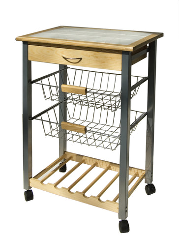 Organize It All Kitchen Cart w/2 Baskets - Natural Pine