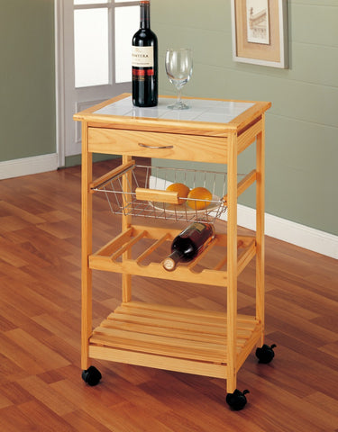 Organize It All Kitchen Cart w/1 Basket - Pine Varnish