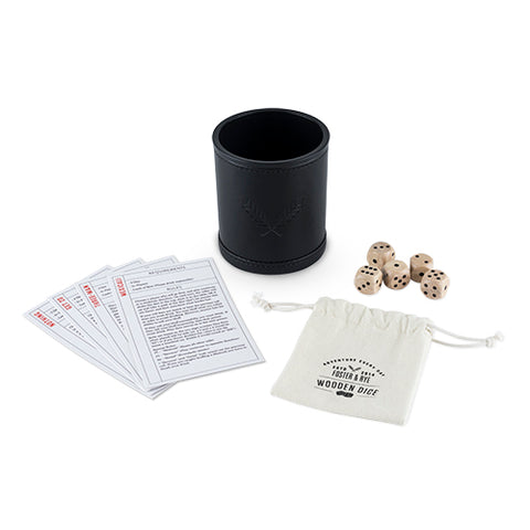 Wood Dice & Faux Leather Dice Cup Drinking Game Set