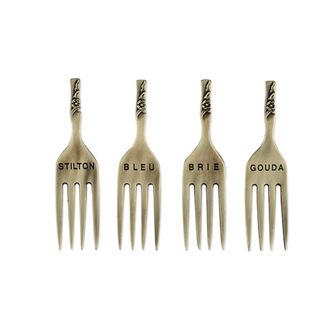 Chateau: Brushed Brass Finish Fork Cheese Markers by Twine