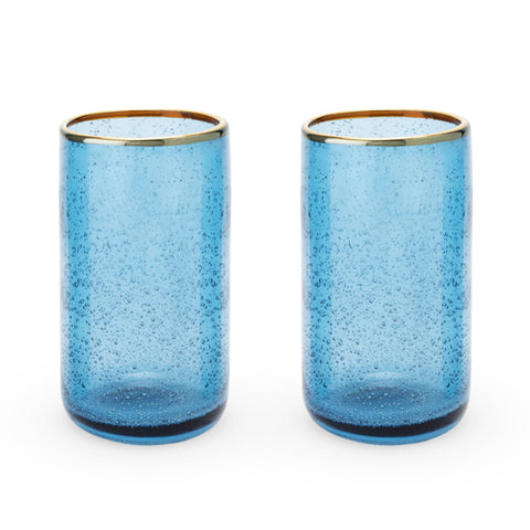 Seaside: Deep Blue Bubble Glass Tumbler Set by Twine