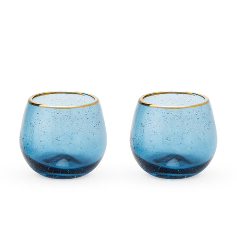 Seaside: Deep Blue Bubble Stemless Wine Glass Set by Twine