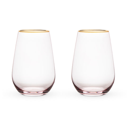 Garden Party: Rose Crystal Stemless Wine Glass Set by Twine