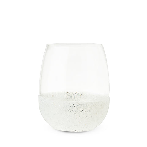 Glimmer: Silver Glitter Silicone Wrapped Stemless Wine Glass