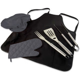 BBQ Apron Tote Pro with Tools, (Black with Dark Grey Accessories)