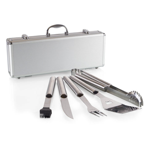 Fiero 5-Pc BBQ Tool Set, (Silver Casing with Black Line and BBQ Tool Accents)